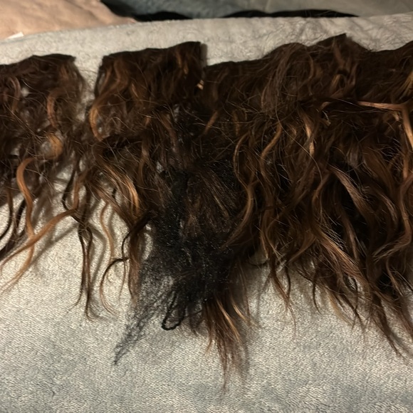 4PCS Hair Extensions 12" Short Curly Wavy Chestnut Brown Golden With Highlights - Picture 2 of 3